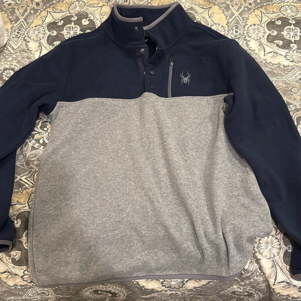Spyder Mens Fleece Button Front Zip Pocket Pullover Gray SPFED163-402 NEW Sz L